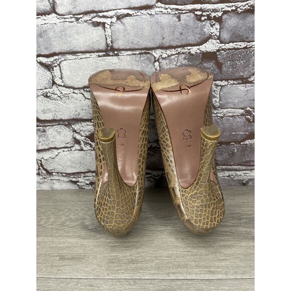 JOAN & DAVID Light Gold Brown Croc Print Leather Platform Stiletto Heels Women 8 - Picture 11 of 16